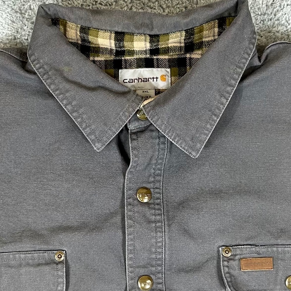 Carhartt Mens 2XL Gray Cotton Duck Flannel Lined Snap Front Shirt Jacket 100590